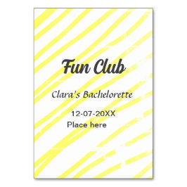 Tarjeta De Mesa Fun Club bachelorette party yellow lines backgroun
