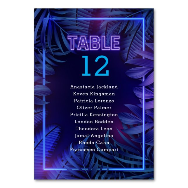 Tarjeta De Mesa Fun Neon Glow Fiesta Escort (Anverso)