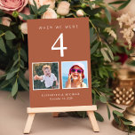 Tarjeta De Mesa Fun Photo Terracotta Boda<br><div class="desc">Diviértete con la decoración de la recepción de tu boda con estas tarjetas de número de mesa de terracota donde cada número de mesa corresponde a fotos de la novia y del novio a la misma edad. Por ejemplo, en el cuadro 4, personalice el número de la tabla con "4"...</div>