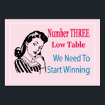 Tarjeta De Mesa Funny Bunco Number Three Low Table Card<br><div class="desc">Funny Bunco Table Number Three Low Table for your Bunco group. Players will appreciate these funny retro cards to help them move from table to table after each round.</div>