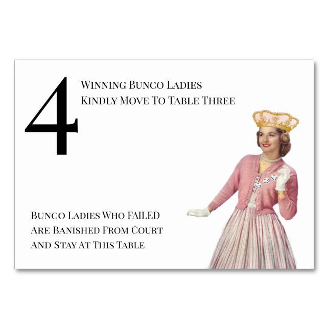 Tarjeta De Mesa Funny Queen Table Four Bunco (Anverso)