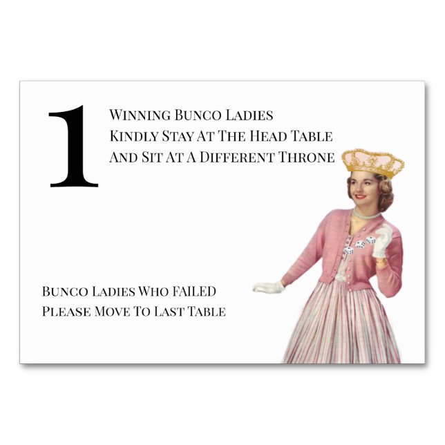 Tarjeta De Mesa Funny Queen Table One Bunco (Anverso)