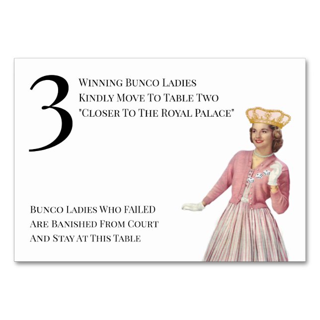Tarjeta De Mesa Funny Queen Table Three Bunco (Anverso)