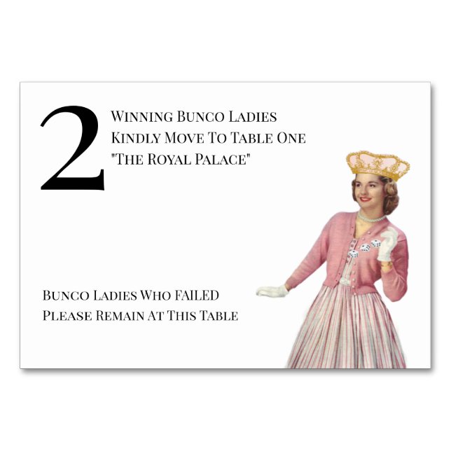 Tarjeta De Mesa Funny Queen Table Two Bunco (Anverso)
