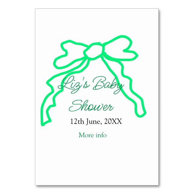 Tarjeta De Mesa Garabato verde de la ducha bebé añadir nombre de l (Anverso)