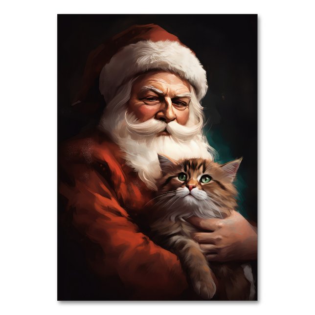 Tarjeta De Mesa Gato persa con Navidades festivos de Santa Claus (Anverso)