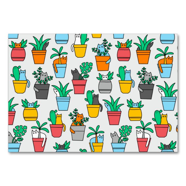 Tarjeta De Mesa Gatos en macetas de flores (Anverso)
