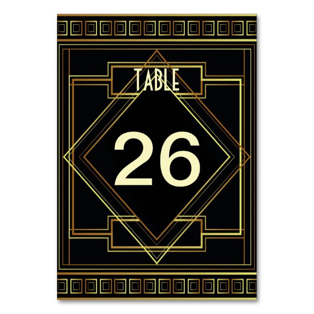 Tarjeta De Mesa gatsby boda de arte deco negro y oro (Anverso)