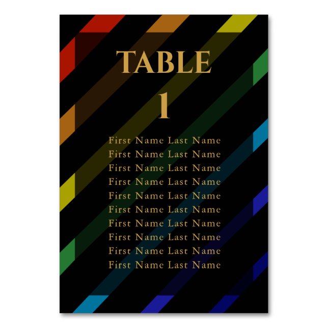 Tarjeta De Mesa Gay Men Wedding Elegant Rainbow Name (Anverso)