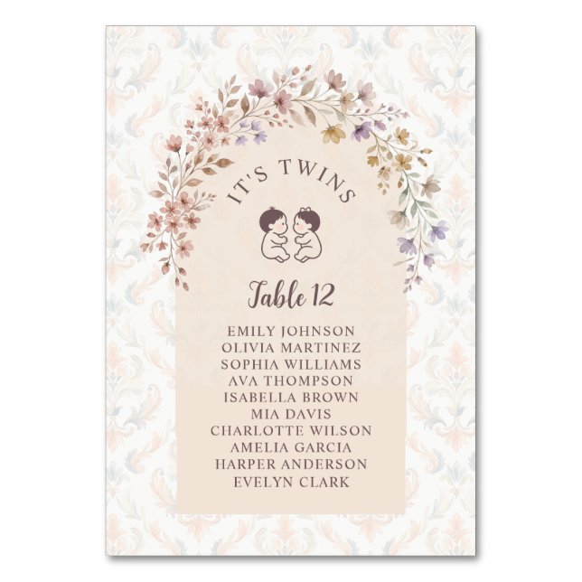 Tarjeta De Mesa Gemelos Caprichosos Invitación de Baby Shower Chic (Anverso)