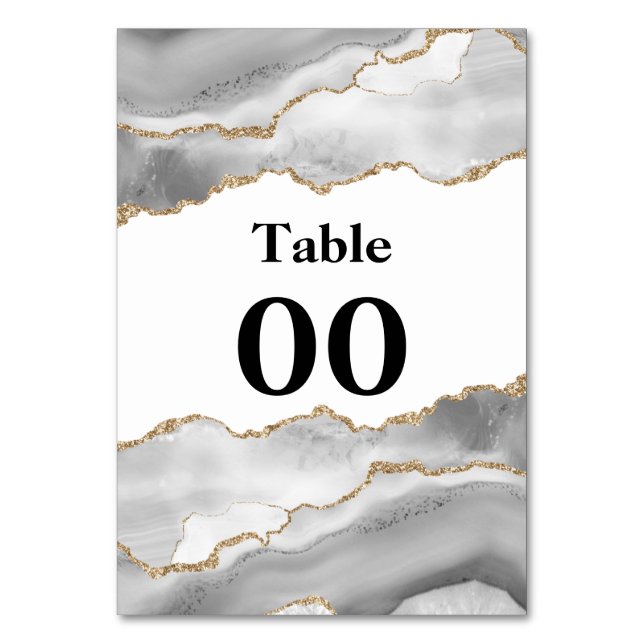 Tarjeta De Mesa Geode acuarela agate blanco faux gold moda (Anverso)