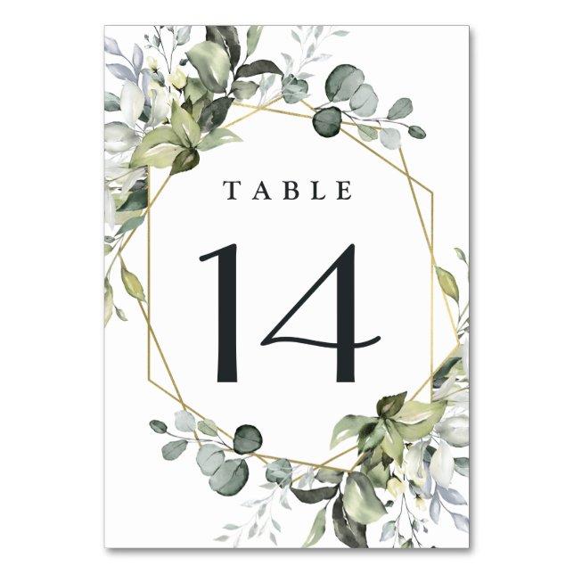 Tarjeta De Mesa Geometric Greenery Modern Gold Succulent Boda (Anverso)