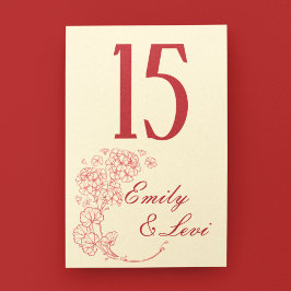 Tarjeta De Mesa Geranios rojos en Boda pekinés