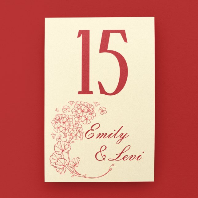 Tarjeta De Mesa Geranios rojos en Boda pekinés (Subido por el creador)