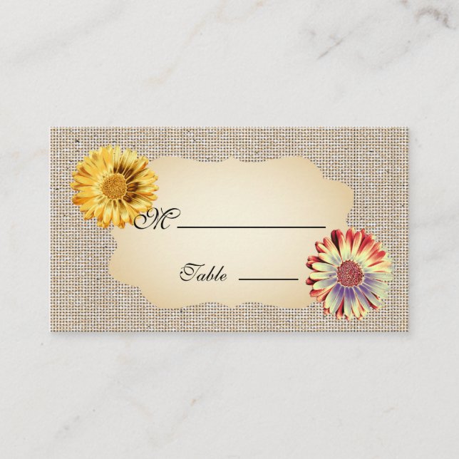 Tarjeta De Mesa Gerbera Daisy Gold Place Card para Boda de Ocasión (Anverso)