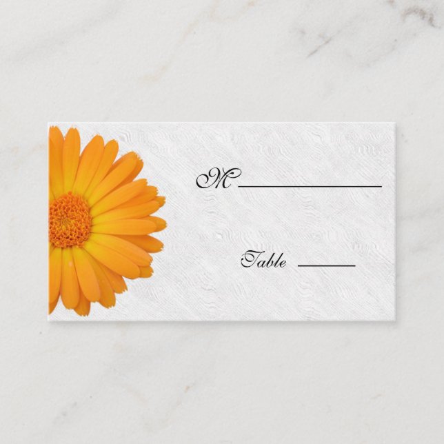 Tarjeta De Mesa Gerbera Daisy Naranja White Place Card para Ocasió (Anverso)