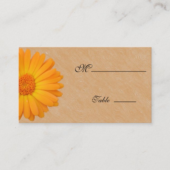 Tarjeta De Mesa Gerbera Daisy Naranja Wood Place Card para Ocasión (Anverso)