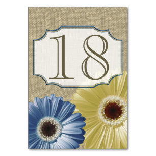 Tarjeta De Mesa Gerbera Daisy número azul y amarillo