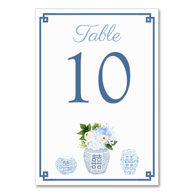 Tarjeta De Mesa Ginger Jar Chinoiserie Moda Boda Azul Y Blanco (Anverso)