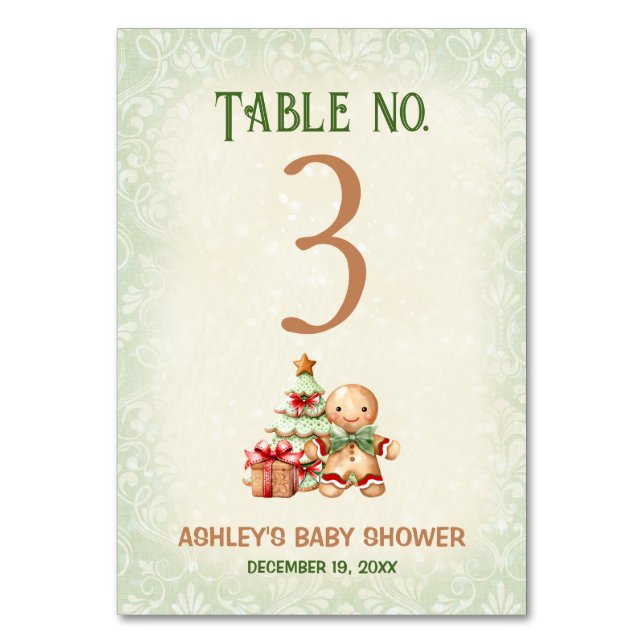 Tarjeta De Mesa Gingerbread Man Baby Shower Table Number Rótulo (Anverso)