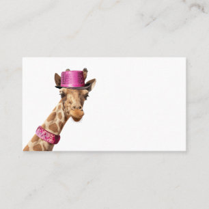 Tarjeta De Mesa Giraffe en gorra rosa brillante