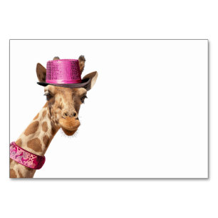 Tarjeta De Mesa Giraffe en gorra rosa brillante