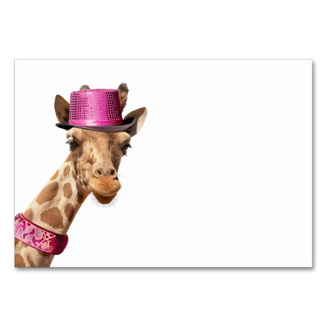 Tarjeta De Mesa Giraffe en gorra rosa brillante (Anverso)