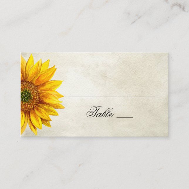 Tarjeta De Mesa Girasol acuarela. Rústico boda. País (Anverso)