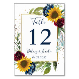 Tarjeta De Mesa Girasol Burgundy Azul Marino Floral