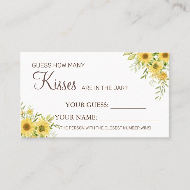 Tarjeta De Mesa Girasol Cuántos besos juego de cartas Bridal Showe (Anverso)