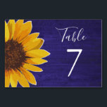 Tarjeta De Mesa Girasol en la armada rusa Boda de la madera azul<br><div class="desc">El diseño de este número de mesas bodas incluye girasoles color agua pintados de bonito sobre un fondo rústico de madera azul marino. Tendrás que crear una tarjeta independiente para cada número de tabla que necesites, agregando cada uno por separado a tu carrito. Haga clic en el botón personalizar para...</div>