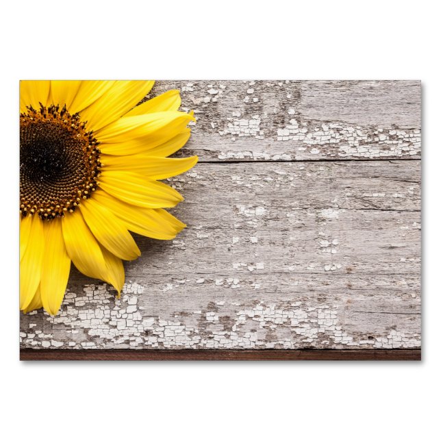 Tarjeta De Mesa Girasol en una mesa de madera (Anverso)