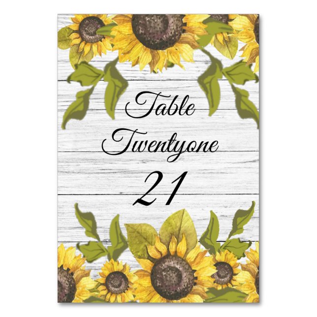 Tarjeta De Mesa Girasol Rústico Weathered White Wood (Anverso)