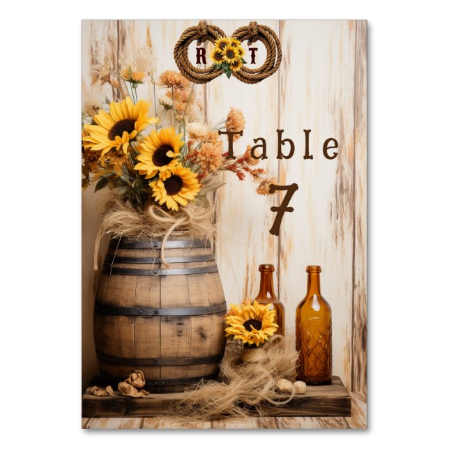 Tarjeta De Mesa Girasoles Country Western Barril de Whisky   (Anverso)