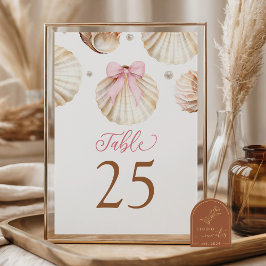 Tarjeta De Mesa Girl Pink Bow Shell Baby Shower Table Number