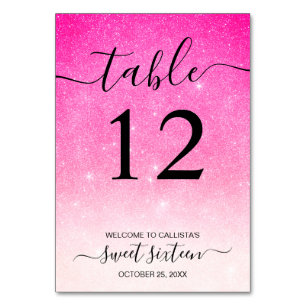 Tarjeta De Mesa Girly Neon Purpurina Blanco Rosa Ombre