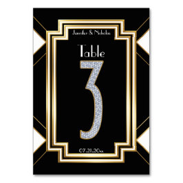 Tarjeta De Mesa Glam Art Deco Diamantes Boda Tabla número tres