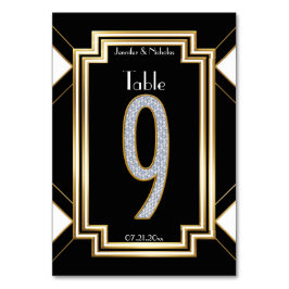 Tarjeta De Mesa Glam Art Deco Diamond Boda Número de tabla Nueve