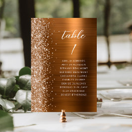 Tarjeta De Mesa Glam Copper Metallic Glitter Script Wedding