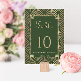 Tarjeta De Mesa Glam Dark Green Gold Art Deco Boda