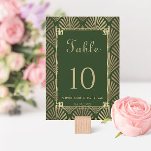 Tarjeta De Mesa Glam Dark Green Gold Art Deco Boda