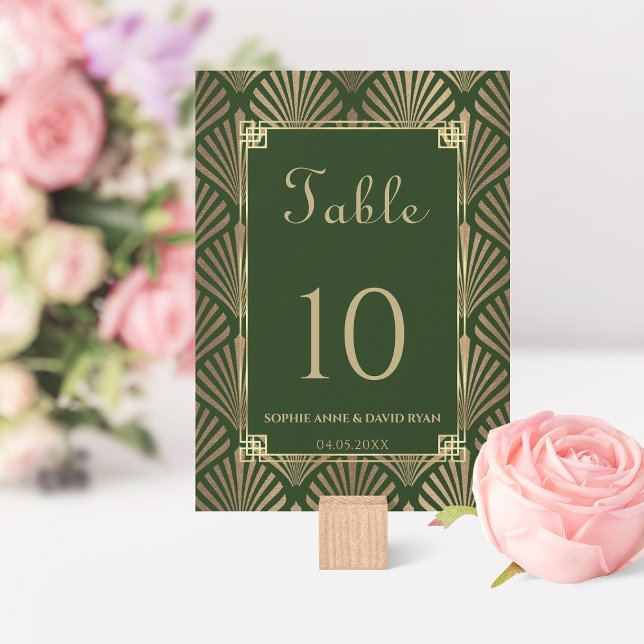 Tarjeta De Mesa Glam Dark Green Gold Art Deco Boda (Subido por el creador)