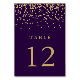 Tarjeta De Mesa Glam Faux Gold Confetti sobre la púrpura profunda