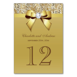 Tarjeta De Mesa Glam Faux Gold Sequins Bow Boda