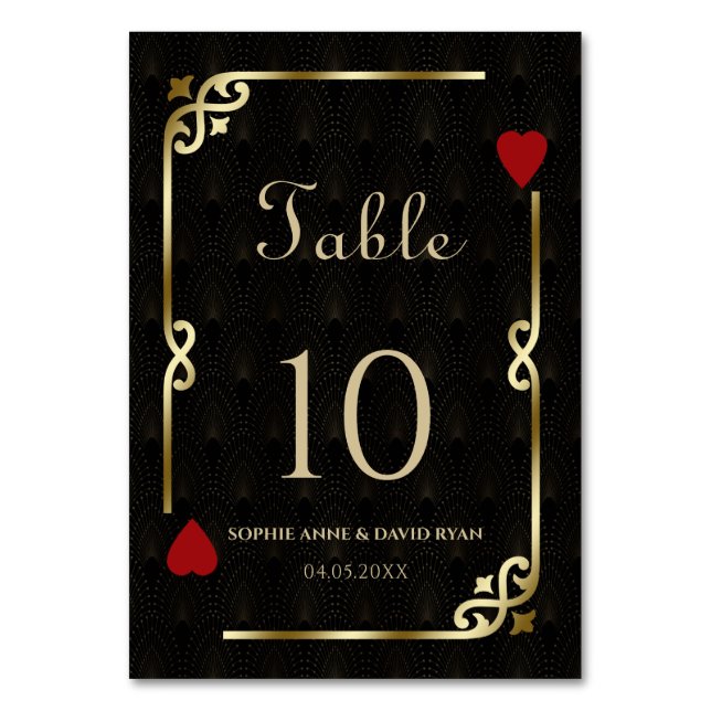 Tarjeta De Mesa Glam Gatsby Casino Las Vegas Poker Boda (Anverso)