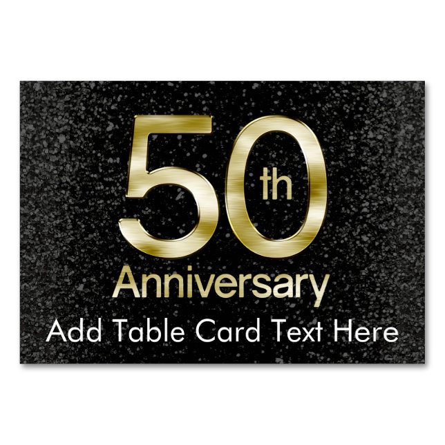 Tarjeta De Mesa Glam Gold 50° aniversario (Anverso)