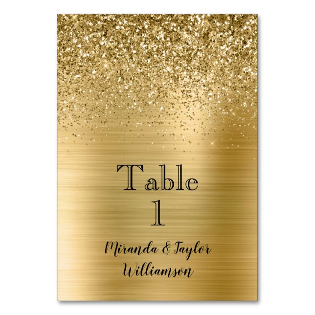 Tarjeta De Mesa Glam Gold Purpurina Sparkle (Anverso)