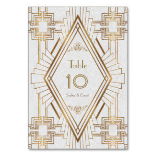 Tarjeta De Mesa Glam Gold y White Great Gatsby Número de tabla