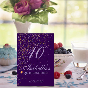 Tarjeta De Mesa Glam Gótico Quince purpurina púrpura