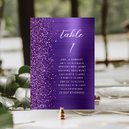 Tarjeta De Mesa Glam Purple Purpurina Boda de guiones metálicos